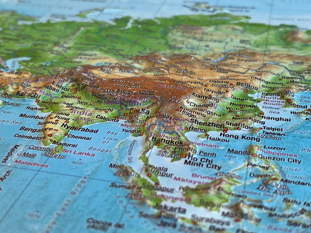 Carte 3D raised relief map of Asia
